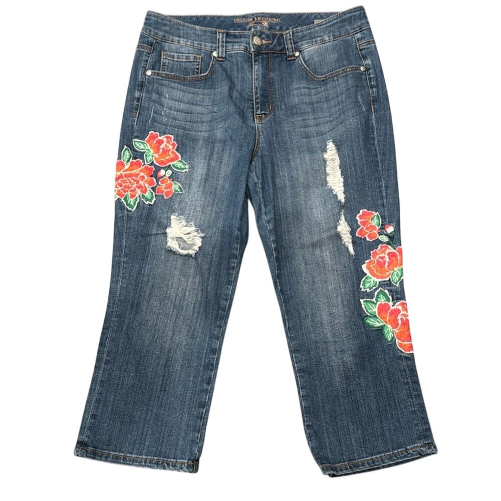 Melissa McCarthy Seven7 Women's Flower Embroidered Distressed Jean Size 14W